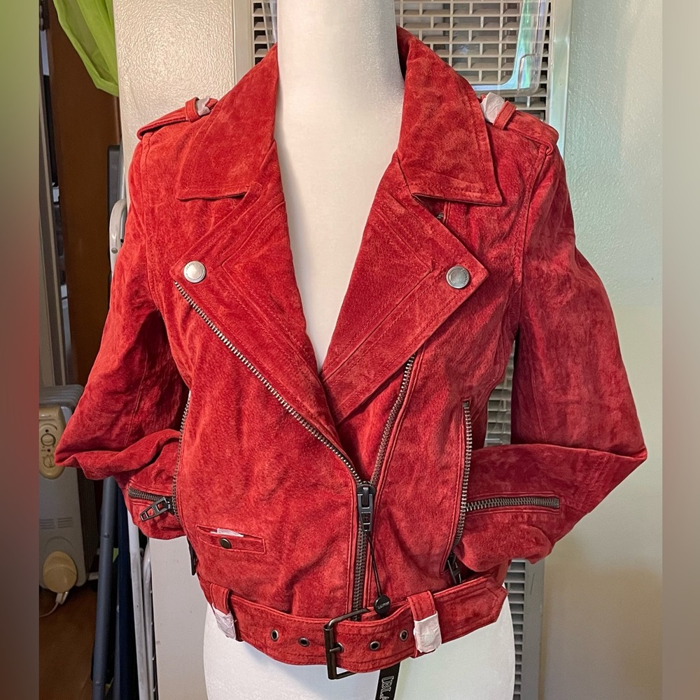 BLANK NYC GENUINE SUEDE RED BIKER JACKET, Size S